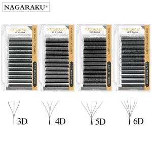 NAGARAKU W형 블룸 3D 4D 5D 6D 프리메이드 팬 속눈썹 연장, 자동 개화, 자연스럽고 부드러운 조명, 풀 밀도