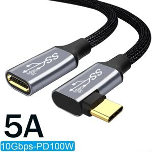 USB C 익스텐션 케이블, 고속 충전, 코너 케이블 포함, 5A 타입 C 수, 90 도 각도, 3.1 PD100W