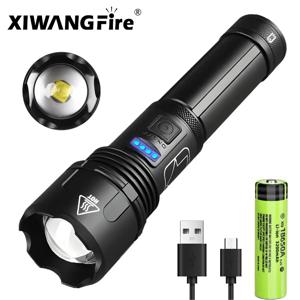 알루미늄 합금 전술 사냥 토치, XHP70 LED 손전등, USB 충전식 줌 가능 랜턴, 18650 또는 AAA 배터리 사용