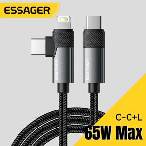 Essager USB C타입 케이블, 65W PD 고속 충전 와이어, 라이트닝 케이블, 아이폰 15, 14 프로 맥스, 맥북, 아이패드, 샤오미, 2 인 1