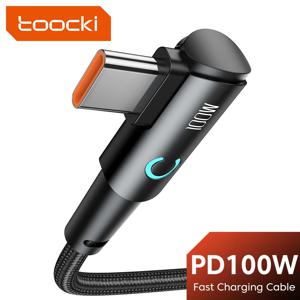 Toocki 90 도 팔꿈치 USB C타입 케이블, 100W 5A 고속 충전 데이터 코드, 화웨이 샤오미 삼성 USB C에서 C타입 케이블 게임용