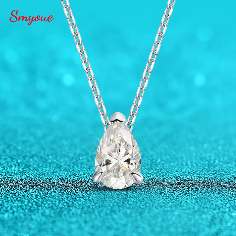 Smyoue 여성용 모이사나이트 목걸이, 18k 금도금 쥬얼리, 100% 스털링 실버 925 펜던트, 1CT, 2CT 배 컷 D VVS1 인증