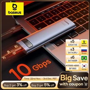 Baseus M2 SSD 케이스 NVMe SATA 듀얼 프로토콜, M.2 to USB C타입 3.2, 2 세대 휴대용 SATA NVMe 외장 인클로저 SSD 박스 케이스, 10Gbps