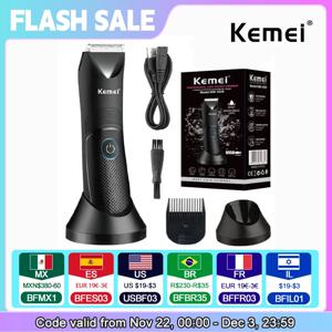 Kemei KM-1838 사타구니 부분 헤어 트리머, 잔디 예초기 세라믹 블레이드, 방수 습식 건식 클리퍼, 음모 겨드랑이 바디 헤어 위생 면도기