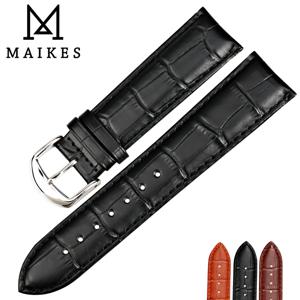 MAIKES 정품 가죽 스트랩 시계 밴드, 블랙 시계 팔찌 벨트, 18mm, 20mm, 22mm, 시계 액세서리