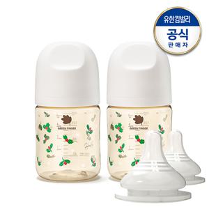 [세트] 베베그로우 PPSU 호랑가시나무 디자인트윈팩 160ml(노꼭지)+젖꼭지 2P+(증)빨대컵스트랩1개