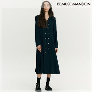 [비뮤즈맨션] Double button pleated dress - Navy [BE23SSOP006NY]