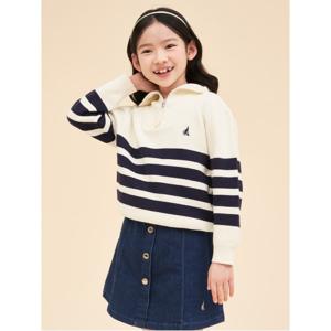 [30%OFF]스트라이프 반집업 스웨터 - 아이보리