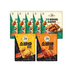 고메 고추후라이드 순살치킨 450g x5개+소바바 소이허니 순살 375g x1개+소바바 양념 순살 375g x1개