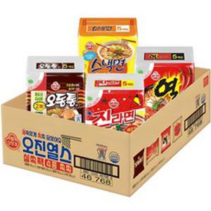 오뚜기 오동통면 120g 5개 + 진라면 매운맛 120g 5개 + 열라면 120g 5개 + 스낵면 180g 5개, 1세트