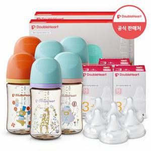 더블하트 모유실감 3세대 PPSU 젖병 디어프렌즈 트리플팩 240mlx2개 +3세대 젖꼭지(6입)