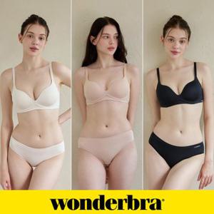 [Wonderbra] 일체형 볼륨 몰드 노와이어 브라팬티 6종세트 오트밀+배이지+블랙 WBW3O020304C_T