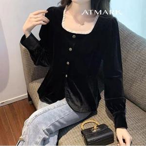 ATMARK 벨벳스퀘어레이스블라우스_AA49BL003G