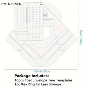 TEMU 17개 세트 봉투 찢기 템플릿 올인원 봉투 제작 도구; 7개 봉투 가이드+7개 접기 가이드+1개 테두리 템플릿+1개 알파벳 및 숫자 템플릿+1개 열쇠고리 봉투 제작 가이드