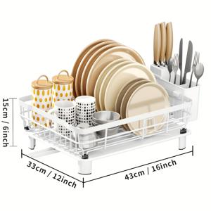 TEMU 주방용품 중 하나인 1개의 접시 건조대, 배수판이 있는 쉽게 청소할 수 있는 단일층 접시 건조 보관대, 주방 카운터 상에 큰 용량의 접시 보관 공간을 절약할 수 있는 주방용품 및 보관함, 주방 액세서리|식기건조대|식기건조기