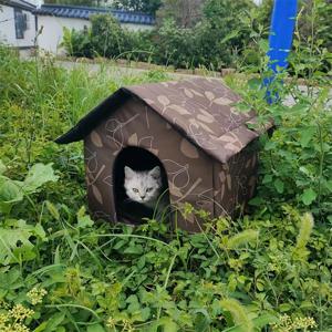 TEMU 빈티지 잎무늬 고양이 집 - 방수 옥스포드 원단 실외 애완동물 보호소, 무료, 완벽 조립 - 중소형 고양이 또는 소형견에 적합