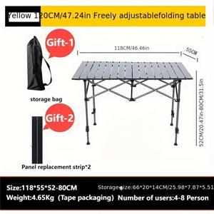 TEMU 조절 가능한 높이 접이식 테이블 - 휴대용 스틸 캠핑 & 야외 테이블, 52-80cm 범위와 보너스 패널 교체 스트립 포함|캠핑테이블