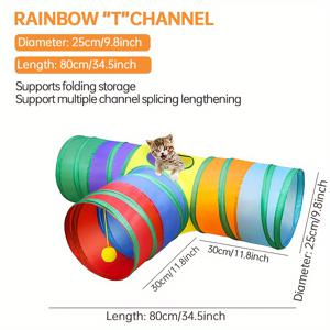 TEMU 고양이 터널 장난감 1개, 폴리에스터, 무지개 직선 채널, 엿보는 구멍이 있는 상호작용 플레이 튜브, 고양이, 새끼 고양이, 애완동물용