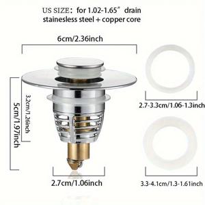 TEMU 1pc 스테인레스 스틸 욕실 싱크 드레인 스토퍼, 헤어 캐처가있는 유니버설 분지 팝업 바운스 코어 분지 드레인 필터, 싱크 스트레이너 욕조 플러그 스토퍼 욕실 도구, 욕조 샤워 싱크 필터 (1.26-1.65 인치 용)