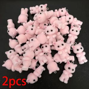 TEMU 2개 귀여운 3D 플로킹 고양이 펜던트 DIY 쥬얼리 만들기, 수지 동물 장신구 키체인 목걸이 공예 액세서리