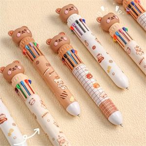 TEMU 8pcs 10 색 만화 곰 프레스 볼펜, 프레스 유형 다색 펜, 10 색 빠른 건조 프레스 서명 펜, 쓰기 도구