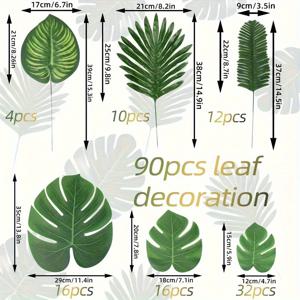 TEMU 90개 열대 야자수 잎 세트 - 인공 몬스테라 & 해변 테마 파티, 생일 장식 및 홈 액센트용 인조 그린리