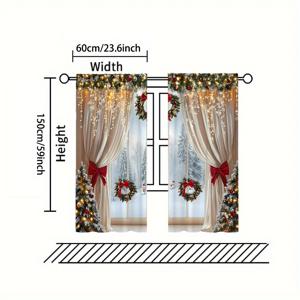 TEMU 2개, 2개, 골드 장식 디자인이 있는 럭셔리 유럽 스타일 크리스마스 커튼 - 반투명, 걸이 폴 개방형, 거실, 침실, 사무실에 적합 - 휴일 홈 장식