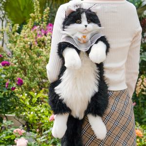 TEMU Chongker 리얼라이크 고양이 플러시 백팩 - 여성용 우아한 수제 동물 영감 패션 가방, 고양이 애호가를 위한 완벽한 선물, 선물 상자 & 카드 포함, 폴리에스터, 탈착 가능한 스트랩, 지퍼 클로저