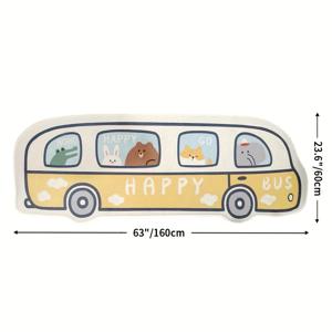 TEMU 매력적인 버스 모양 지역 러그 - 침실 & 거실 장식을 위한 창의적인 만화 디자인, 손세탁 가능한 폴리에스터 바닥 매트