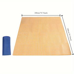 TEMU 야외 피크닉 담요, 두꺼운 방수 매트, 접이식 캠핑 텐트 패드, 올 시즌 방수 비치 매트, 78x78 인치 노란색과 흰색 체크무늬, 3층 복합 소재, 우주 테마, 얼룩 방지, 와플 직조, EPE 원단, 손세척만 가능