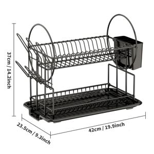 TEMU 1pc 주방용 식기 건조대, 대형 식기 건조대 세트, 싱크대용 드레인 보드와 함께, 2층 식기 건조대, 주방 용품, 검정색, 수저 거치대, 컵 거치대|식기건조대