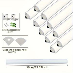 TEMU 10개 세트 V자 모양 LED 알루미늄 채널, LED 스트립 디퓨저 라이트 채널, 내구성이 뛰어나고 에너지 효율적이며 보호용 PC 커버 및 마운팅 클립이 포함된 안전한 쉬운 설치 알루미늄 홈 장식, 카운터 라인 조명 기구 설치