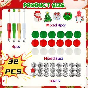 TEMU 32-피스 크리스마스 컬러 팔레트 DIY 비딩 펜 키트, 플라스틱 비드 쥬얼리 만들기 세트, 볼펜 4개, 실리콘 비드 12개 & 크리스탈 스페이서 비드 16개, 휴일 선물용 크래프트 재료