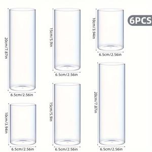 TEMU 6피스 클래식 스타일 수제 유리 실린더 꽃병 세트, 투명 장식 꽃병, 꽃, 촛불 및 센터피스용 - 가정, 결혼식 및 휴일 장식에 내구성 있고 안정적