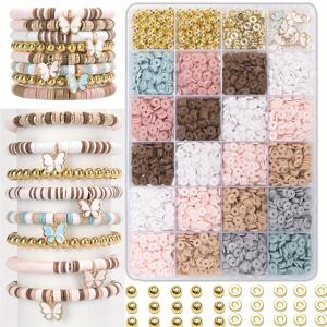 TEMU 보헤미안 스타일 2600pcs 나비 매력과 점토 구슬 팔찌 만들기 키트, 황금 악센트가있는 DIY 우정 팔찌 세트, 보석 제작을위한 분홍빛이 도는 블루 브라운 구슬 구색