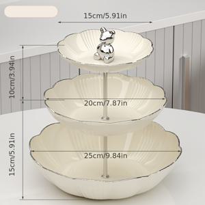 TEMU 유럽 웨이브 스타일 3단 플라스틱 케이크 스탠드 - 우아한 디저트 디스플레이, 리플 가장자리, 다단 서빙 플래터, 과일, 스낵, 셀프서빙 티 파티, 결혼식, 생일, 여름 모임, 전기 없는 내구성 있는 파티 액세서리
