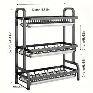 TEMU 주방용 도마와 수저 거치대가 있는 멀티티어 탄소강 주방식기 건조대, 대용량 카운터탑 수납 정리함 - 공간 절약형 이중/삼중 건조대, 가정용 주방용품을 위한 블랙 (1팩)|식기건조대|식기건조기