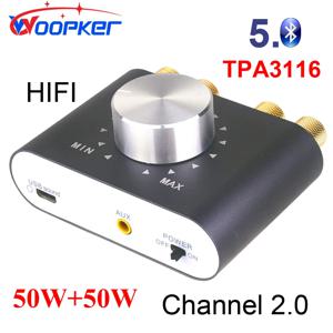 Woopker 가정용 차량용 미니 디지털 앰프, X24 최대 100W 블루투스 5.0, TPA3116 HiFi 2.0 채널 스테레오 오디오 파워 앰프