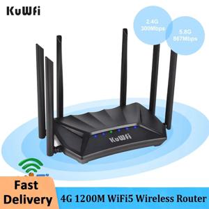 KuWFi 듀얼 밴드 무선 라우터, 기가비트 WAN LAN 포트, 6 * 5dBi 고이득 안테나, 1200Mbps 4G LTE 라우터, 2.4G 5G