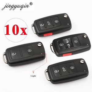 Jingyuqin 10pcs 폭스 바겐 tiguan 골프 sagitar 폴로 mk6 touareg 좌석 switchblade 플립 케이스 fob에 대 한 2/3/4 단추 접는 원격 키 셸