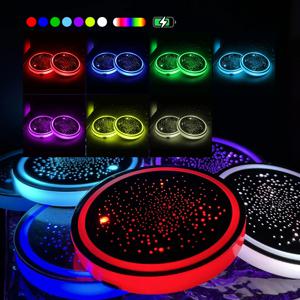 LED 자동차 컵 거치대 조명, 7 가지 색상 변경, USB 충전 매트 컵 패드, LED 자동차 인테리어 분위기 램프 장식 조명, 2 개