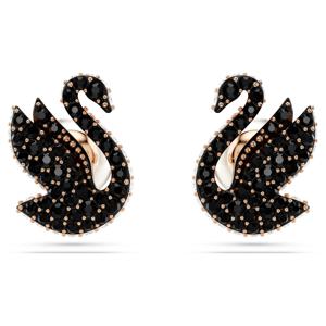 Swan 스터드 이어링, 크리스털 펄, 스완, 블랙, 로즈골드 톤 플래팅