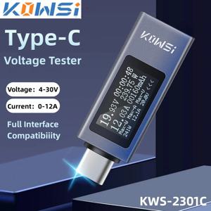 KWS-2301C 유형 C 테스터 DC 4-30V 0-12A 디지털 전압계 전류계 전류 전압 측정기 보조베터리 충전기 표시기