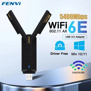 FENVI 와이파이 6E USB 어댑터 동글 트라이 밴드 2.4G, 5G, 6GHz, USB3.0, 와이파이 6 네트워크 카드 안테나, 노트북 Win10, 11 드라이버 프리, AX5400