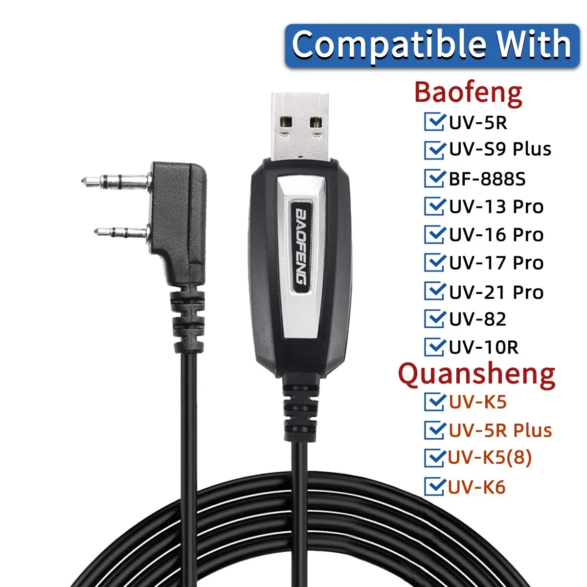 바오펑 USB 프로그래밍 케이블, CD 포함, UV-5R 82 888S UV-S9PLUS UV-13 16 17 21 프로, Quansheng UV-K5 5R 플러스, 워키토키 라디오용