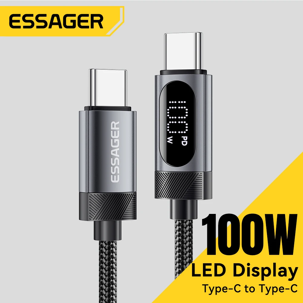 Essager 디지털 디스플레이 USB C 케이블, 아이폰 16, 15, 샤오미, 화웨이, 100W PD 고속 충전, 맥북 아이패드용