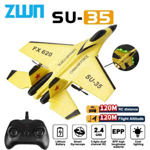 ZWN RC 비행기 SU35 2.4G LED 조명 포함, 항공기 리모컨 비행 모델 글라이더 비행기 SU57 EPP 폼 장난감, 어린이용 선물