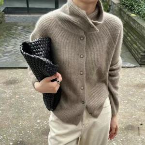 터틀넥 카디건 숙녀 100% 순수 모직 스웨터 가을, 겨울 느슨한 두꺼운 캐시미어베이스 스웨터 니트 코트 조수