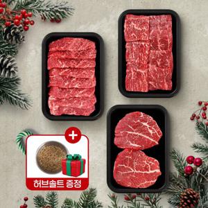 [투뿔한소] 한우 1++등급 구이모둠 600g (보섭살+설깃살+우둔살)(허브솔트증정)