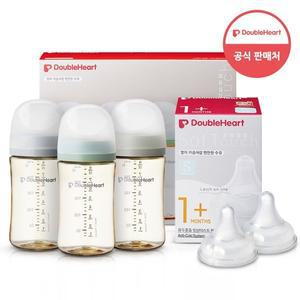 [더블하트] 모유실감 3세대 PPSU 젖병 모먼트 트리플팩 240ml +3세대 젖꼭지2입x1개 (S)